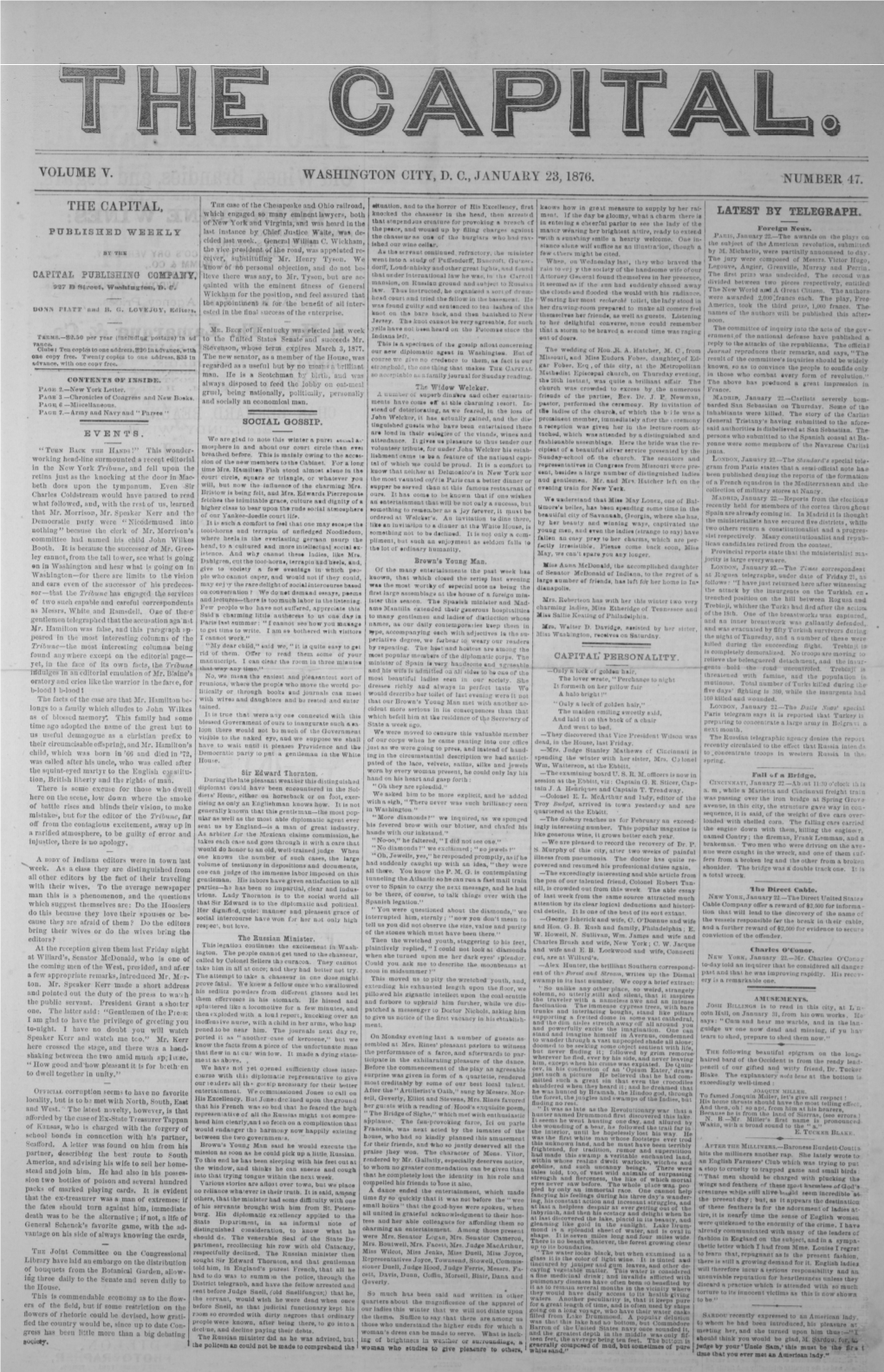 Volume V. Washington City, Dc, January 23, 1876. Number