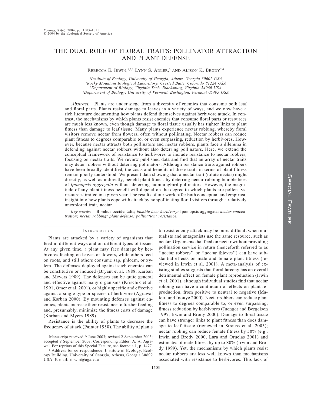 The Dual Role of Floral Traits: Pollinator Attraction and Plant Defense