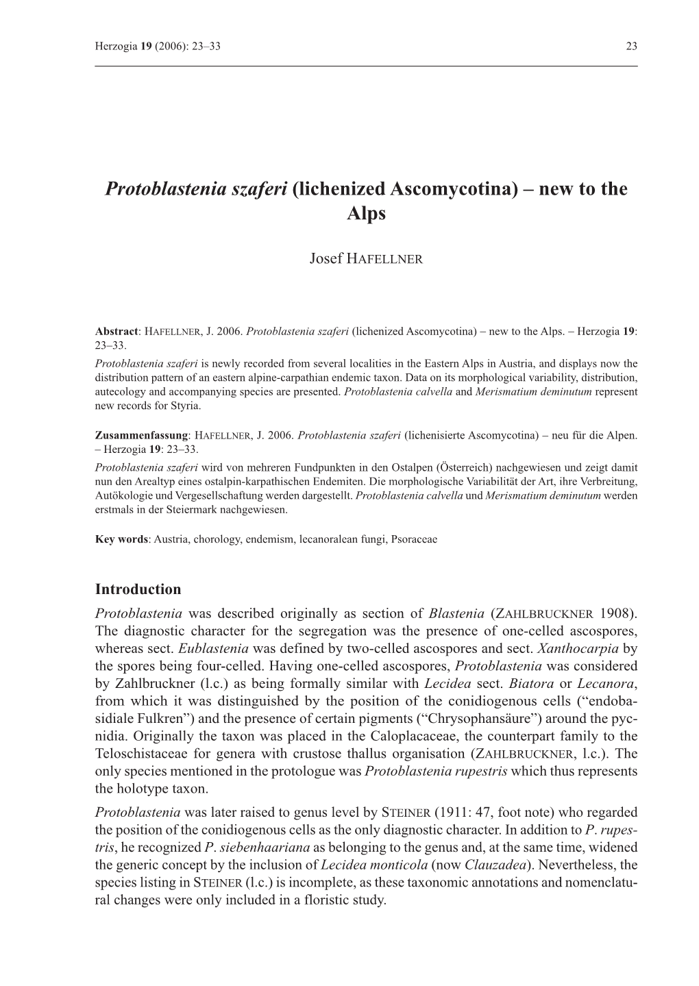 Protoblastenia Szaferi (Lichenized Ascomycotina) – New to the Alps
