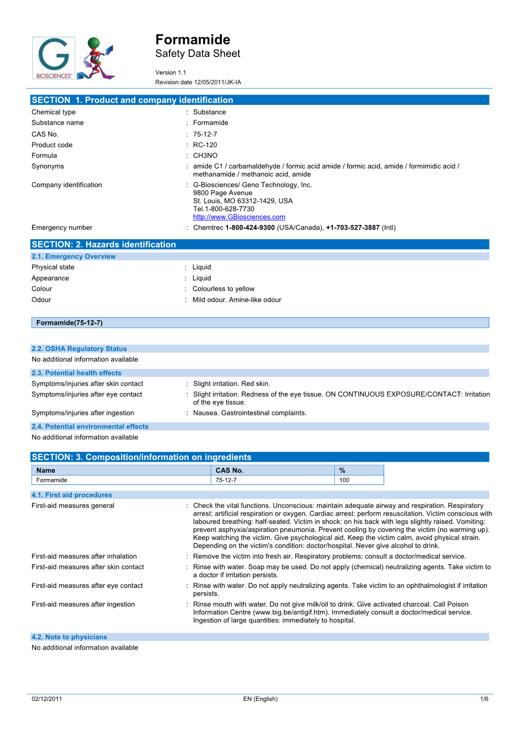 Formamide Safety Data Sheet