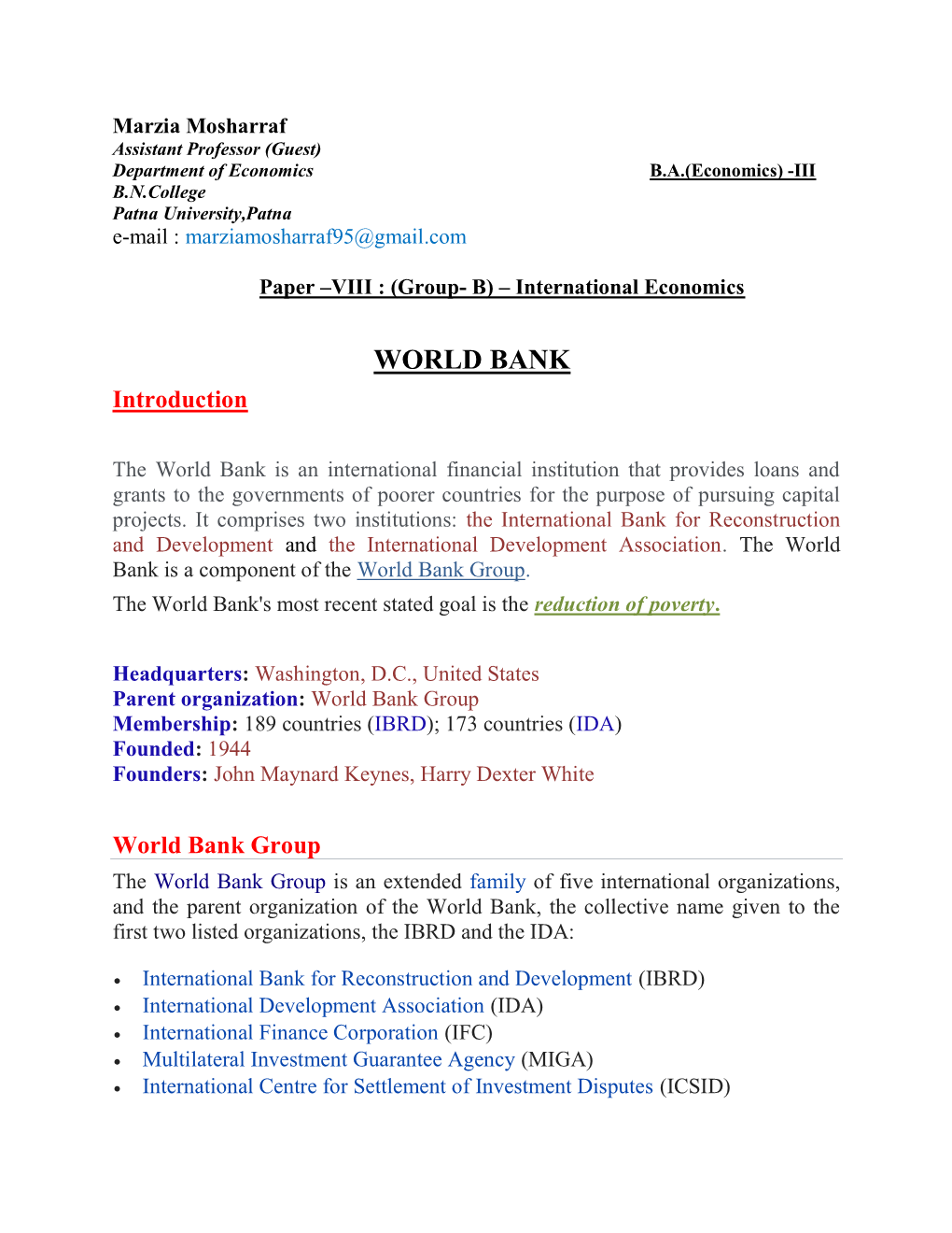 WORLD BANK Introduction