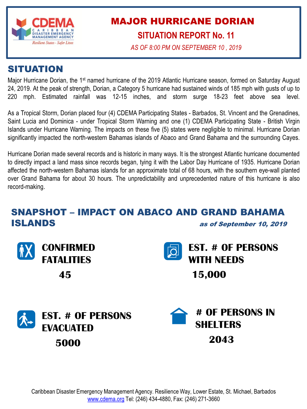 Est. # of Persons with Needs 15,000 Confirmed Fatalities