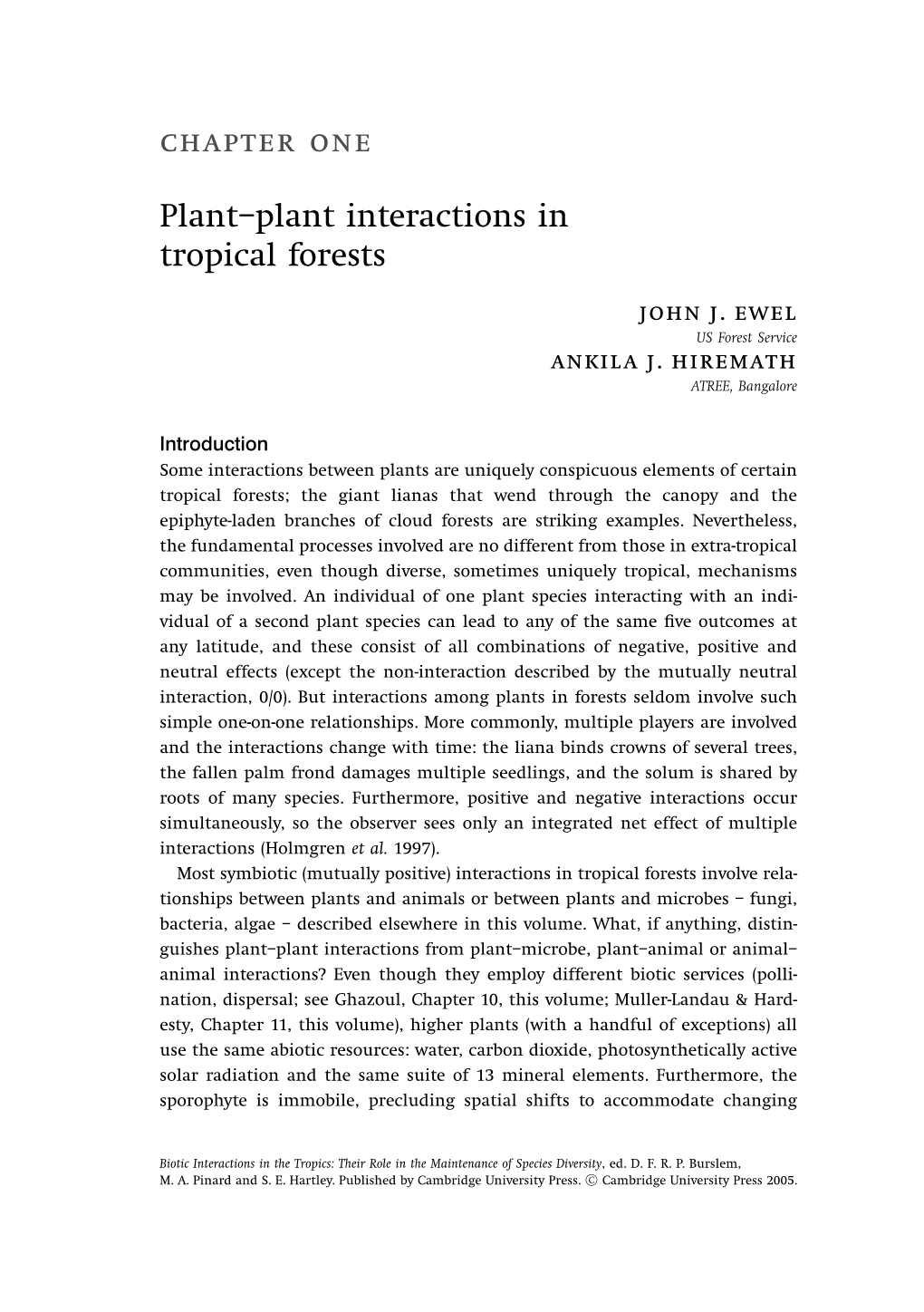 Chapter One Plant–Plant Interactions in Tropical Forests