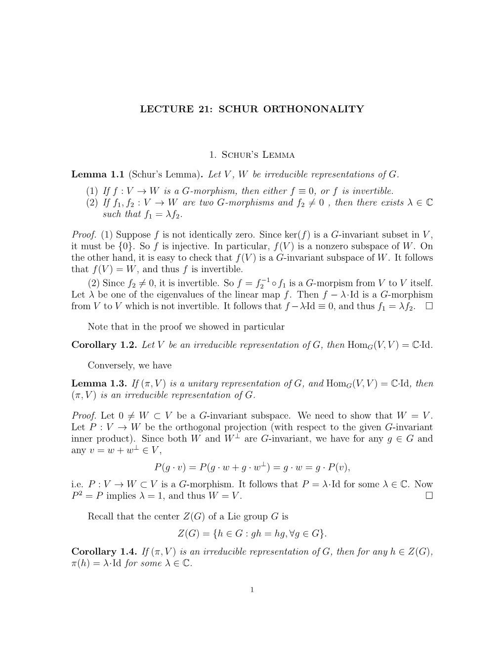 Schur's Lemma