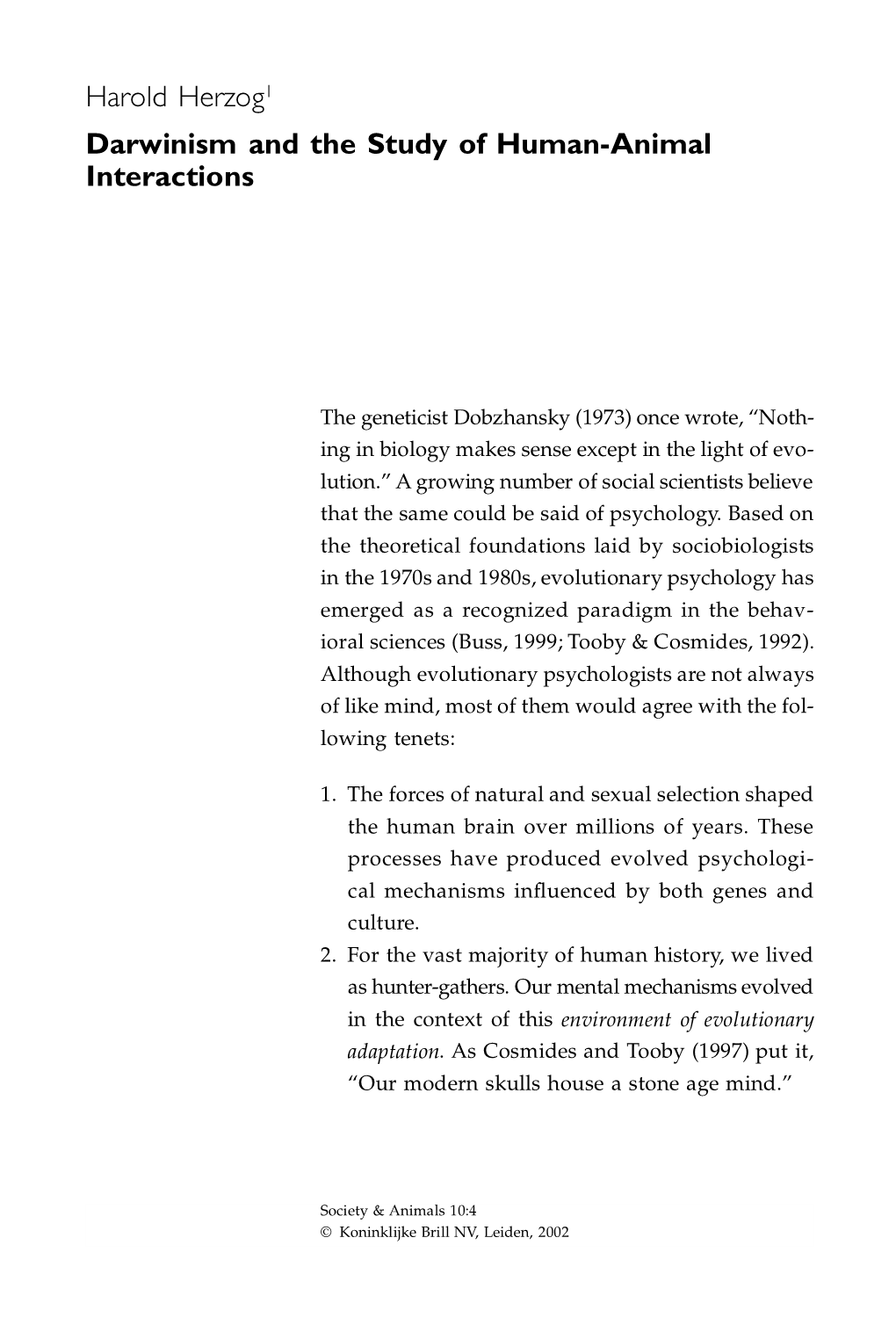 Darwinism and the Study of Human-Animal Interactions