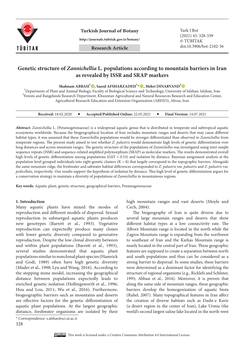 Genetic Structure of Zannichellia L. Populations According to Mountain Barriers in Iran As Revealed by ISSR and SRAP Markers