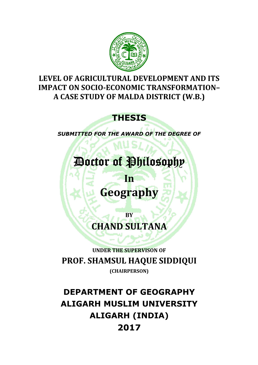 Level of Agricultural Development and Its Impact on Socio-Economic Transformation– a Case Study of Malda District (W.B.)