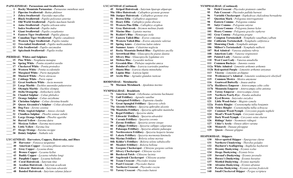 Butterfly Checklist