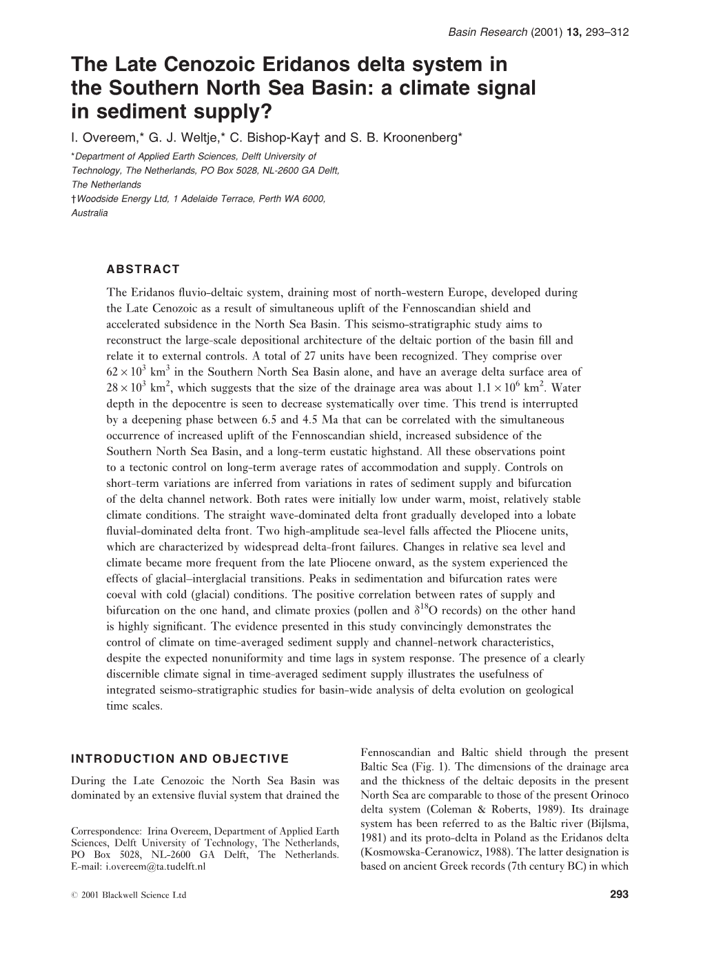 The Late Cenozoic Eridanos Delta System in the Southern North Sea Basin: a Climate Signal in Sediment Supply? I