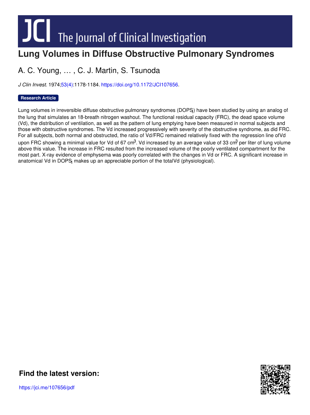 Lung Volumes in Diffuse Obstructive Pulmonary Syndromes