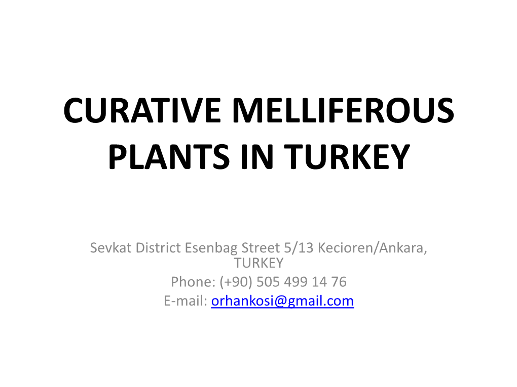 Curative Melliferous Plants in Turkey
