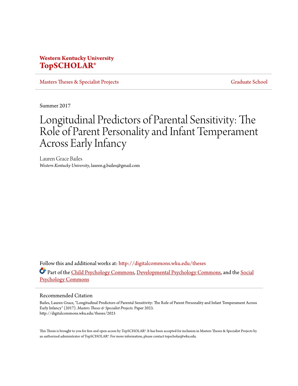 Longitudinal Predictors of Parental Sensitivity