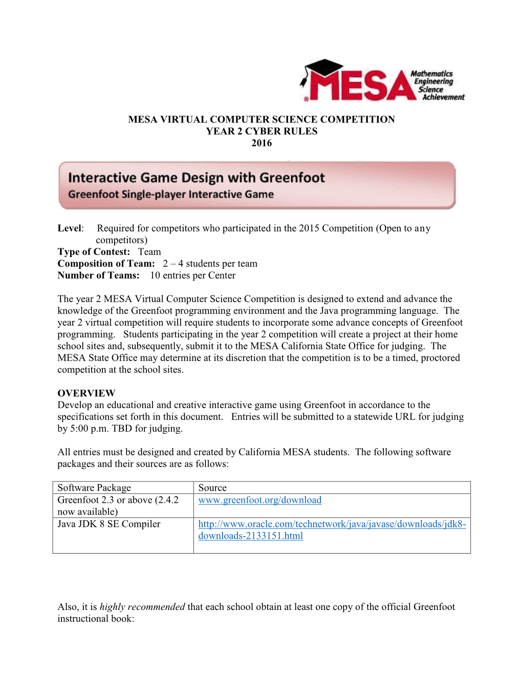 Mesa Virtual Computer Science Competition Year 2 Cyber Rules 2016