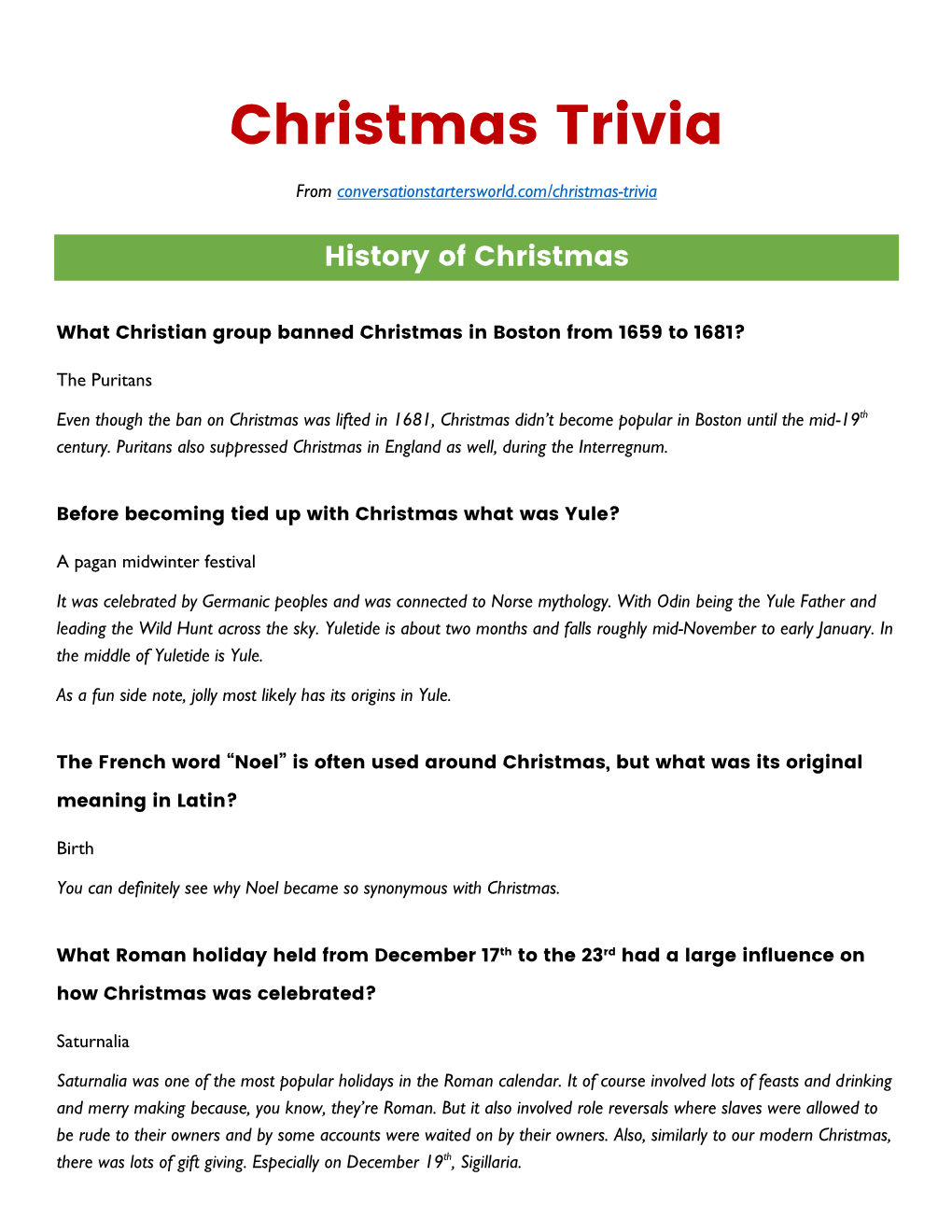 Christmas Trivia Questions and Answers