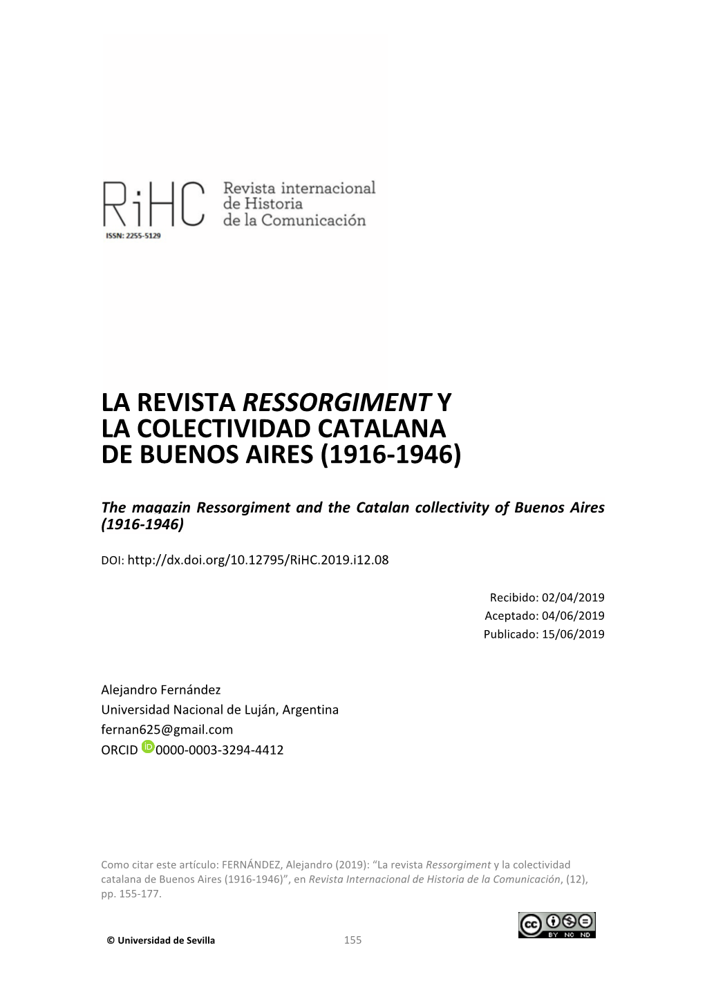 La Revista Ressorgiment Y La Colectividad Catalana De Buenos Aires (1916-1946)