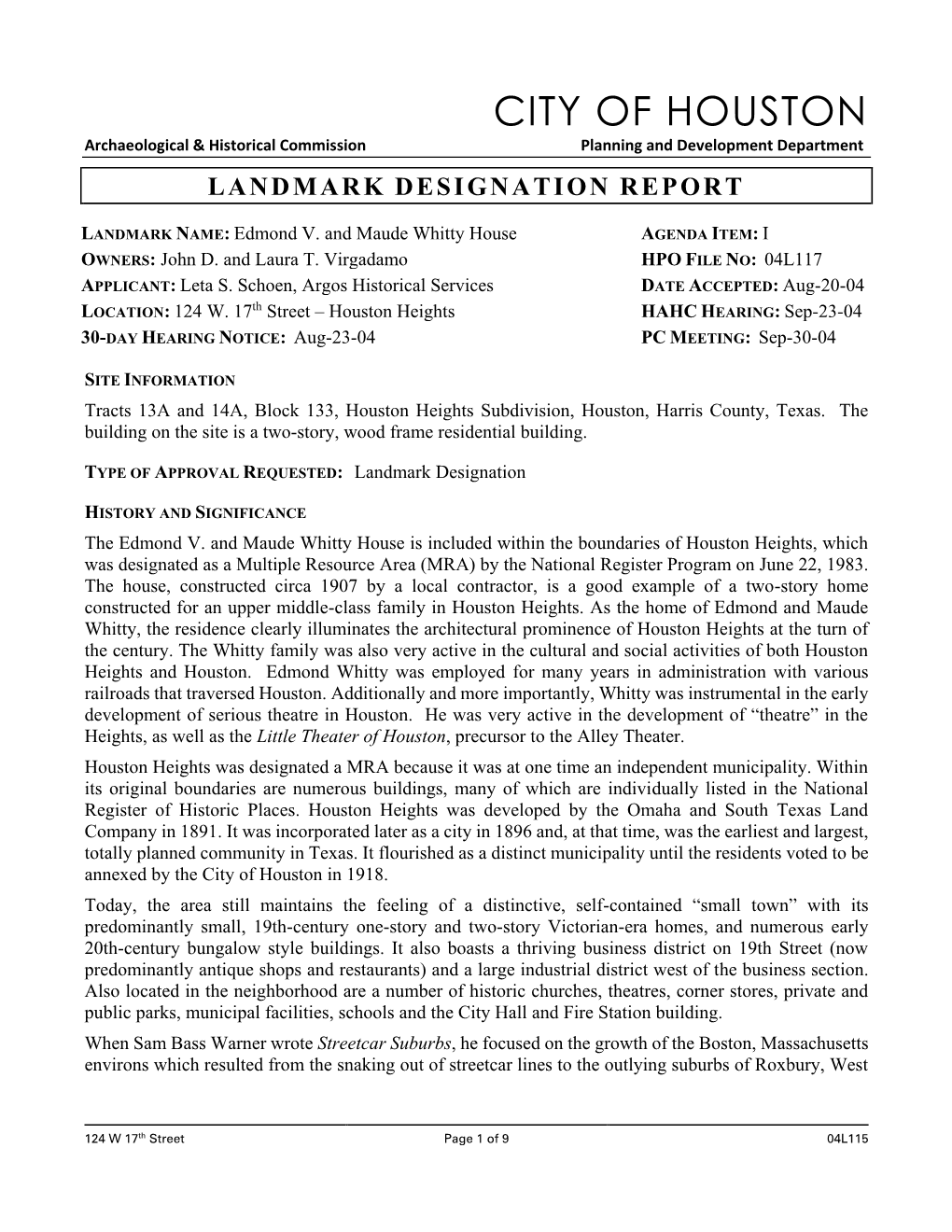 Landmark Designation Report