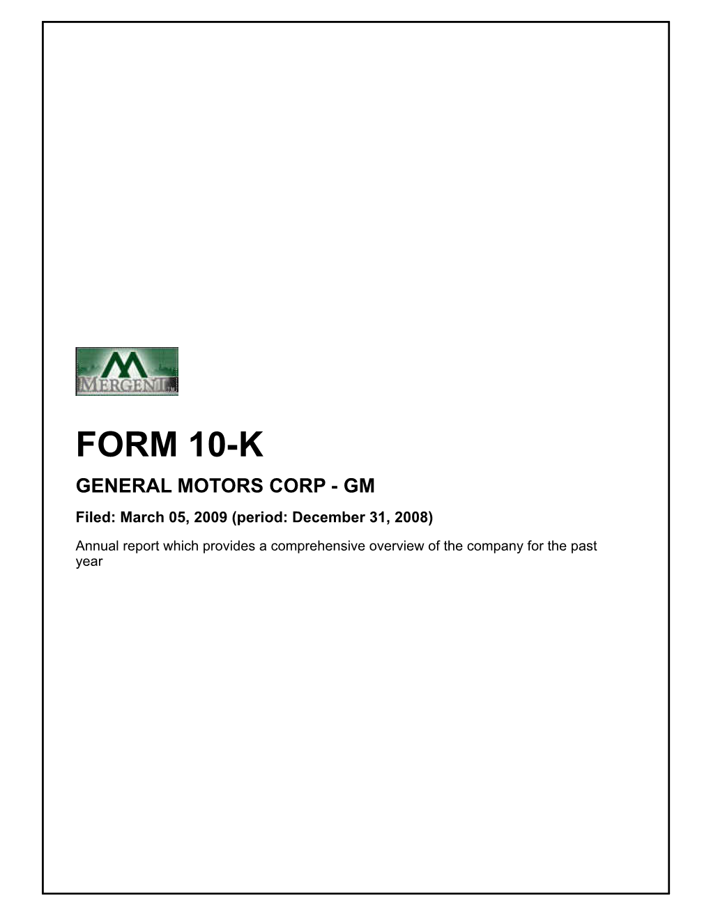 FORM 10-K GENERAL MOTORS CORP - GM Filed: March 05, 2009 (Period: December 31, 2008)