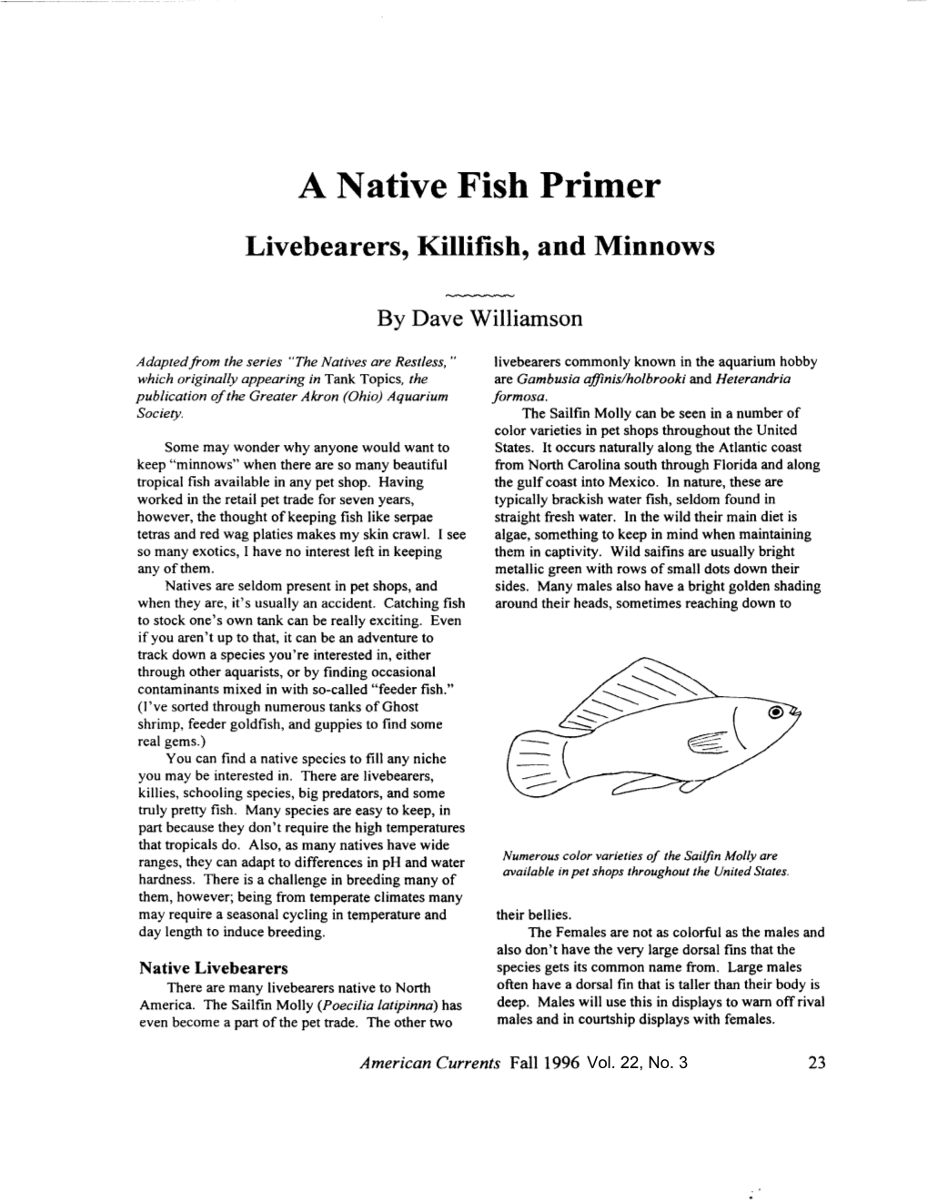 A Native Fish Primer Livebearers, Killifish, and Minnows