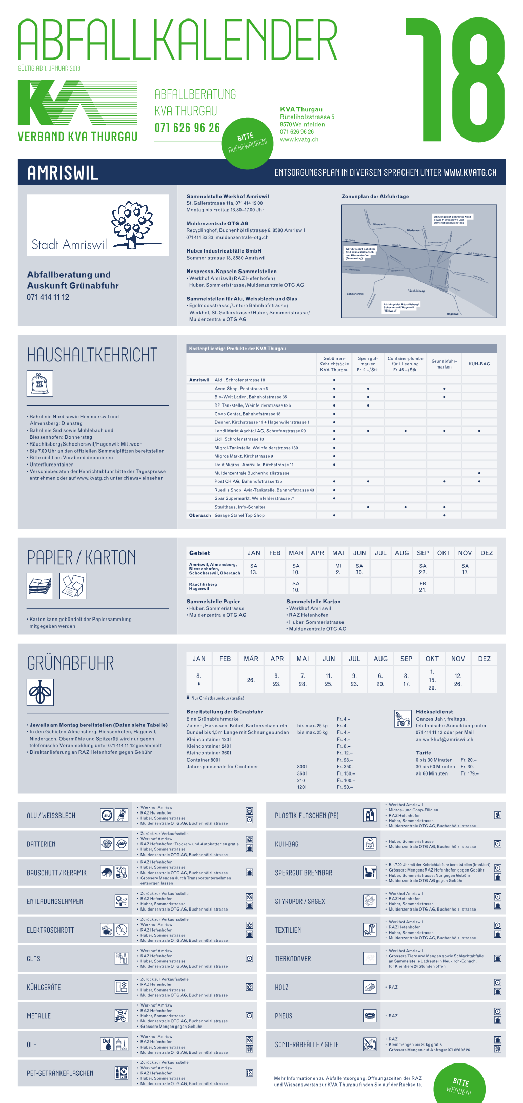 Amriswil Entsorgungsplan in Diversen Sprachen Unter