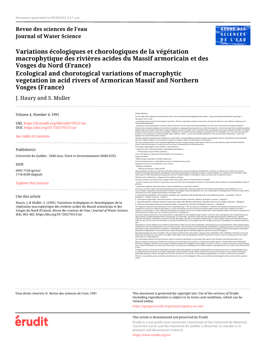 Variations Écologiques Et Chorologiques De La Végétation