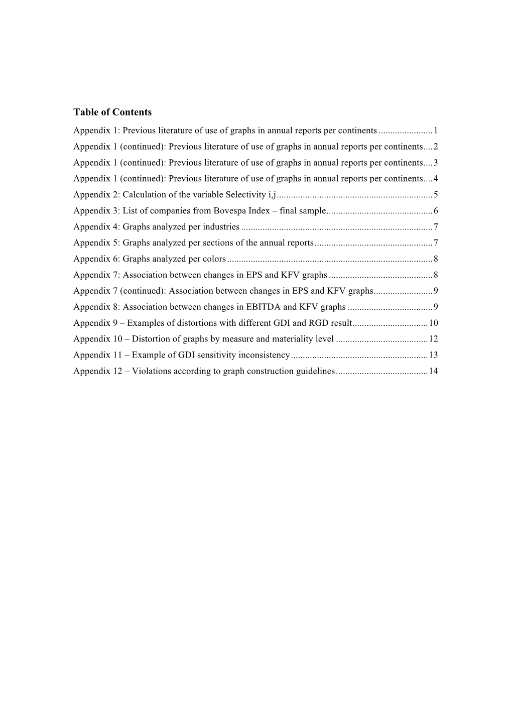 Table of Contents Appendix 1: Previous Literature of Use of Graphs in Annual Reports Per Continents