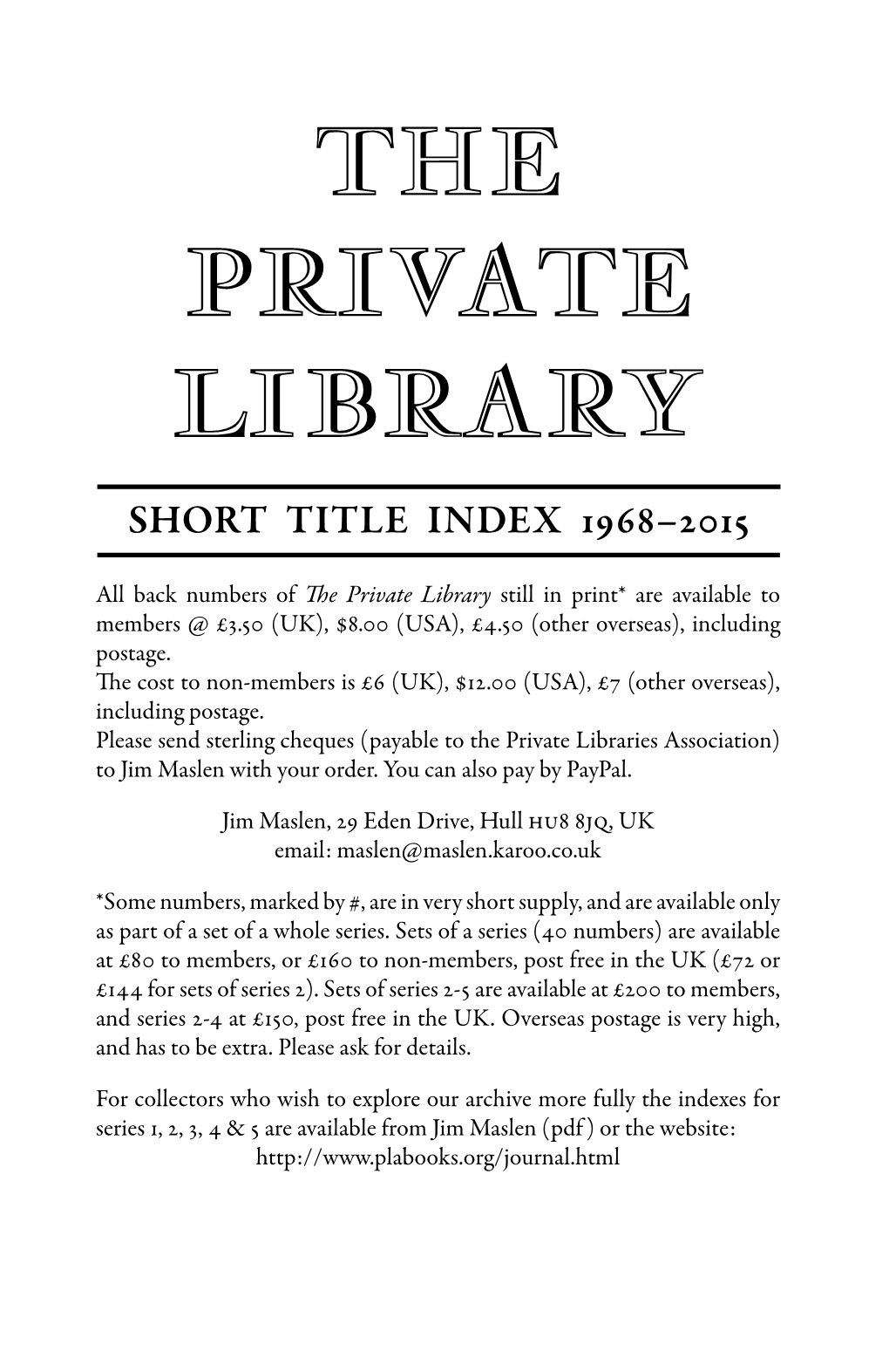 The Private Library Short Title Index 1968–2015