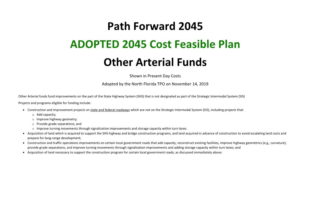 Path Forward 2045 ADOPTED 2045 Cost Feasible Plan Other Arterial Funds