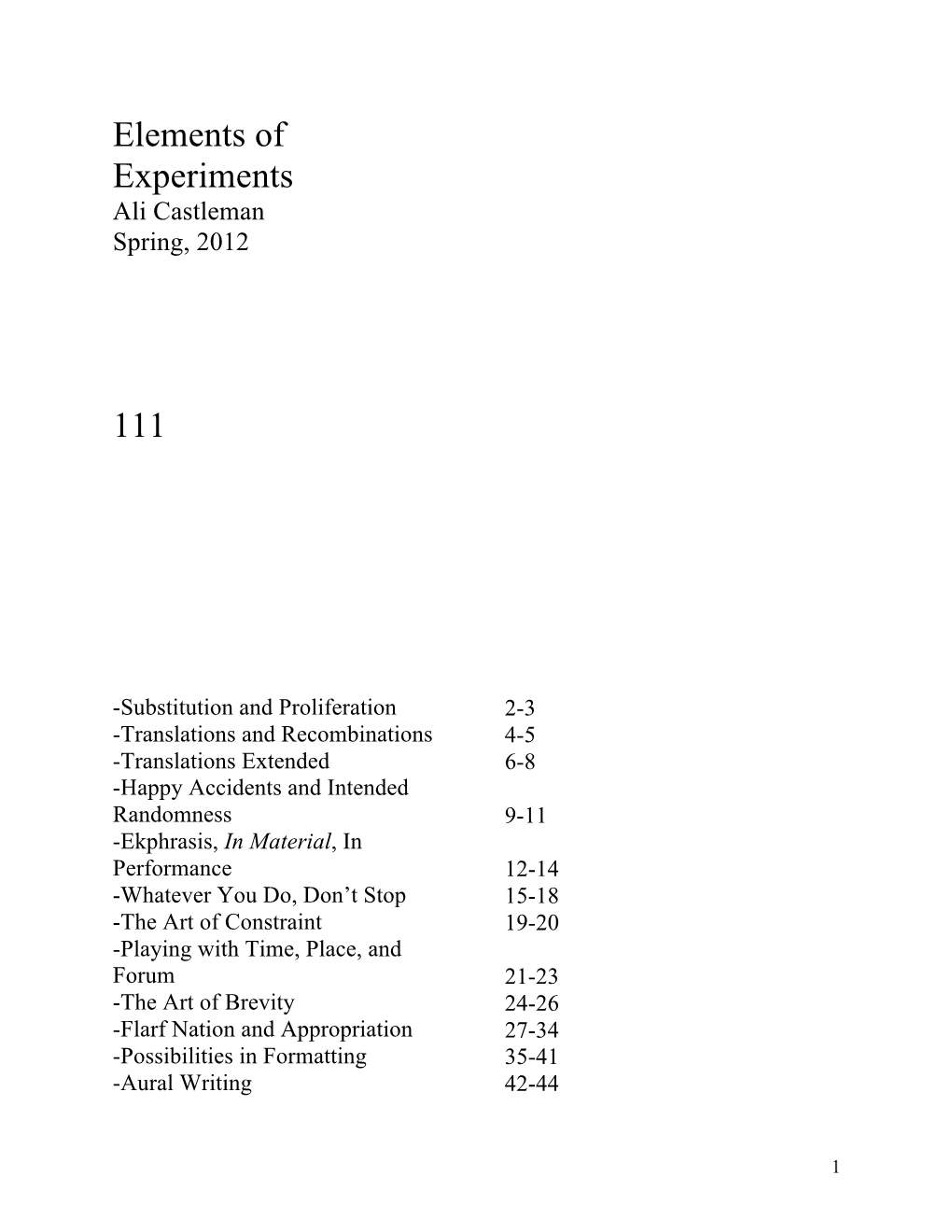 Elements of Experiments