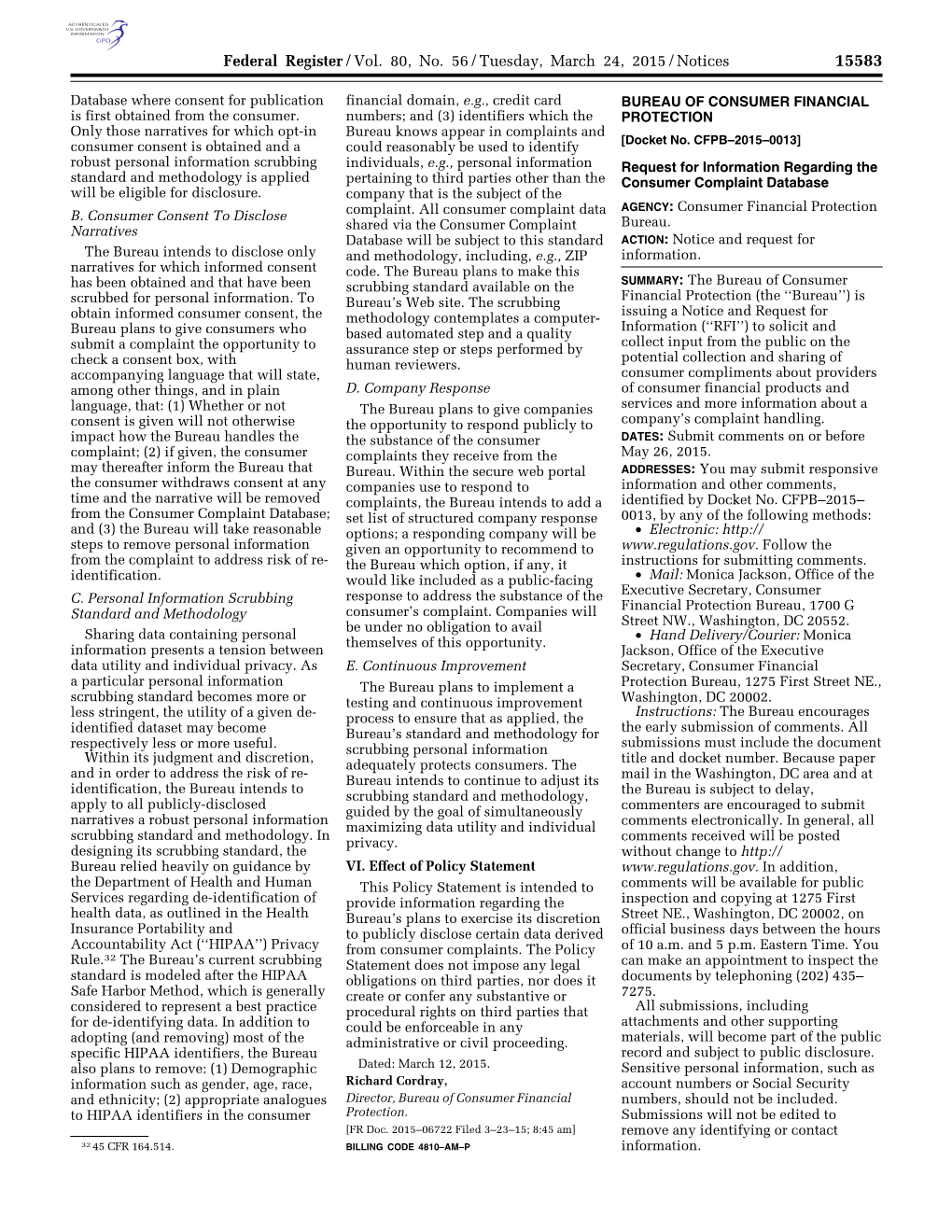 Federal Register/Vol. 80, No. 56/Tuesday, March 24, 2015/Notices