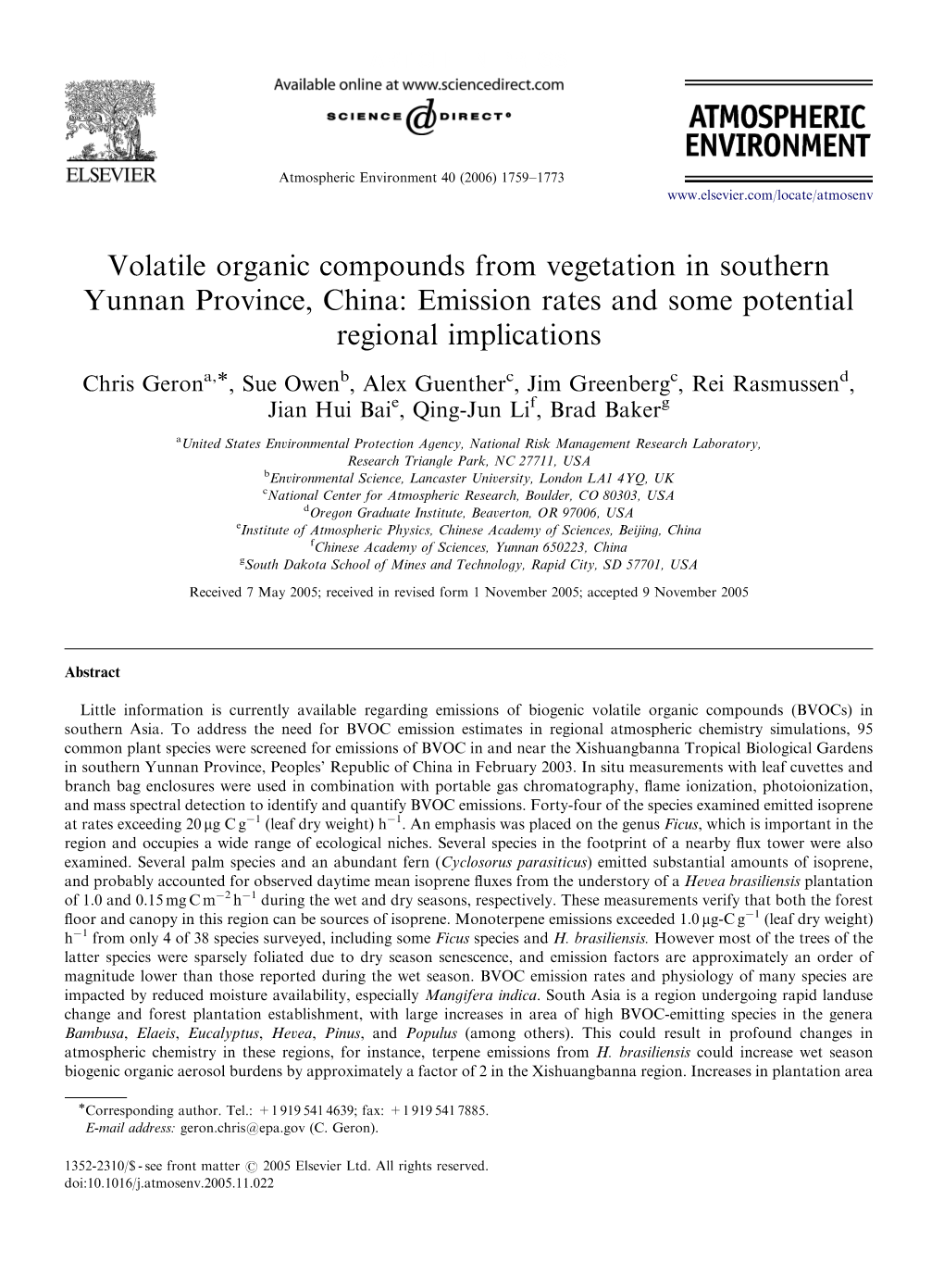 Emission Rates and Some Potential Regional Implications