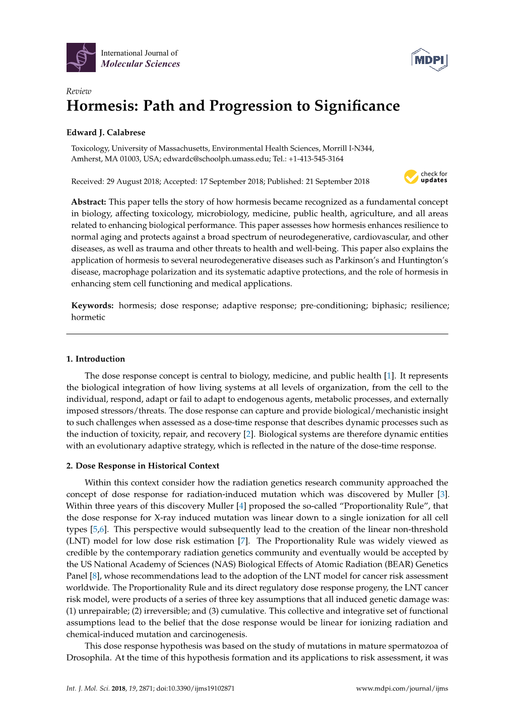 Hormesis: Path and Progression to Signiﬁcance