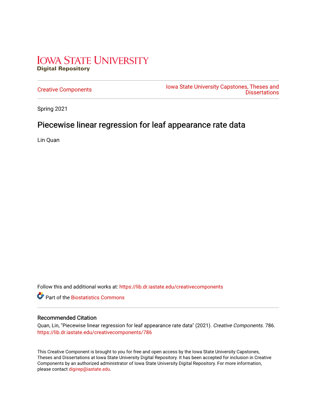 Piecewise Linear Regression for Leaf Appearance Rate Data