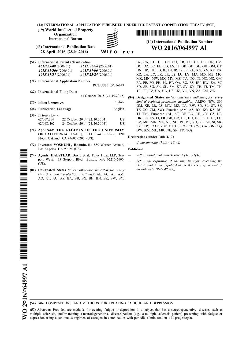 WO 2016/064997 Al 28 April 2016 (28.04.2016) P O P C T