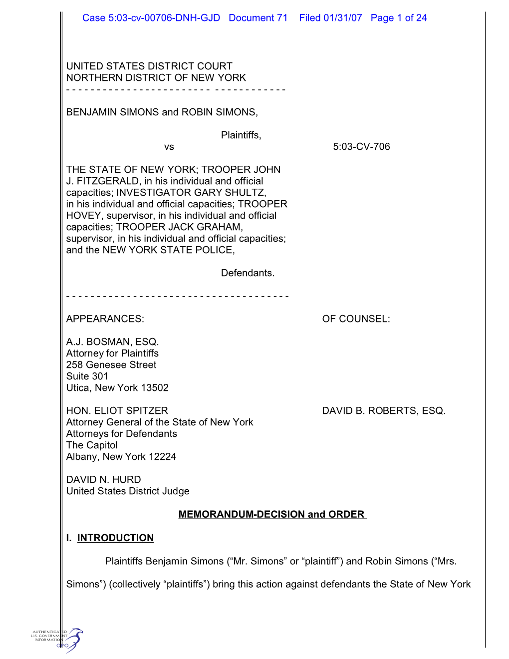 Case 5:03-Cv-00706-DNH-GJD Document 71 Filed 01/31/07 Page 1 of 24