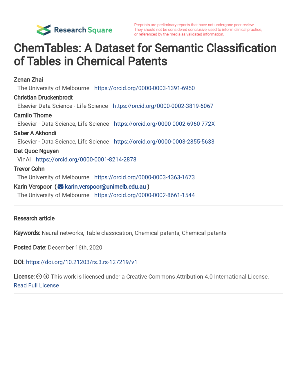 A Dataset for Semantic Classification on Tables in Chemical Patents