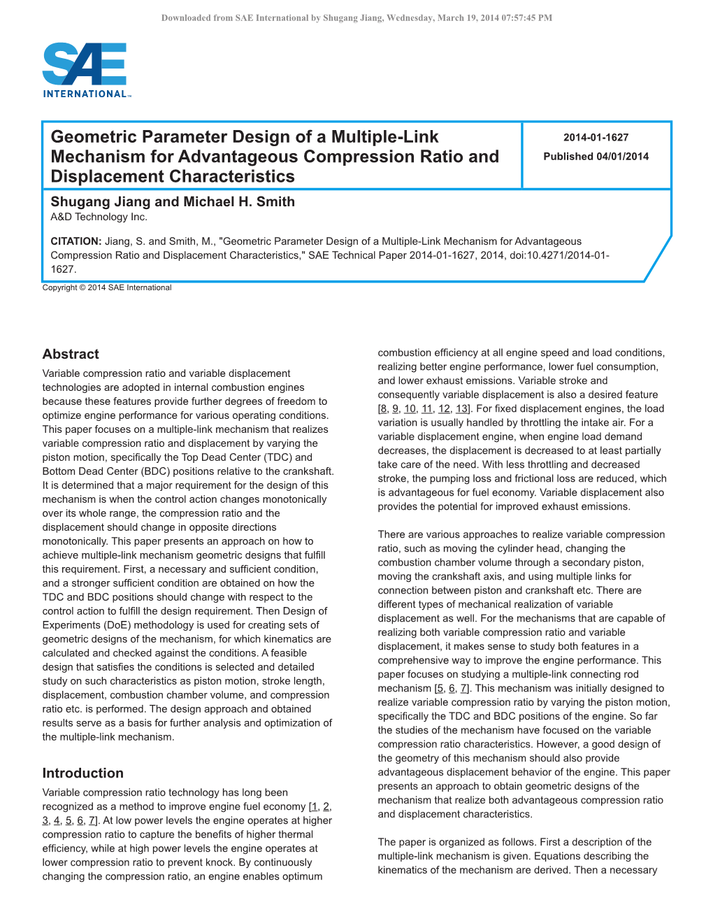 Geometric Parameter Design of a Multiple-Link Mechanism For