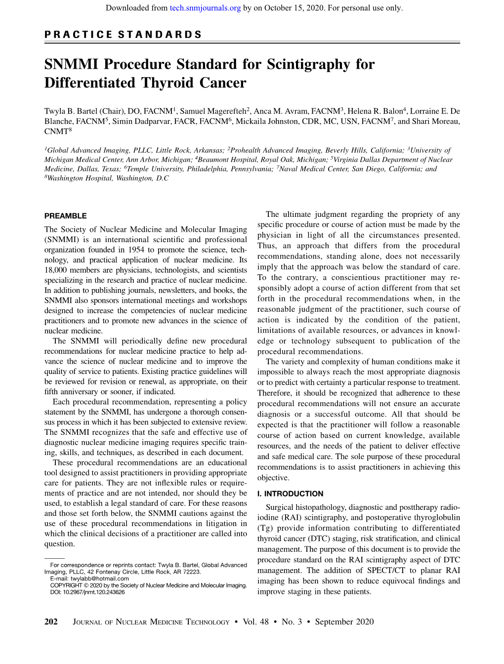 SNMMI Procedure Standard for Scintigraphy for Differentiated Thyroid Cancer