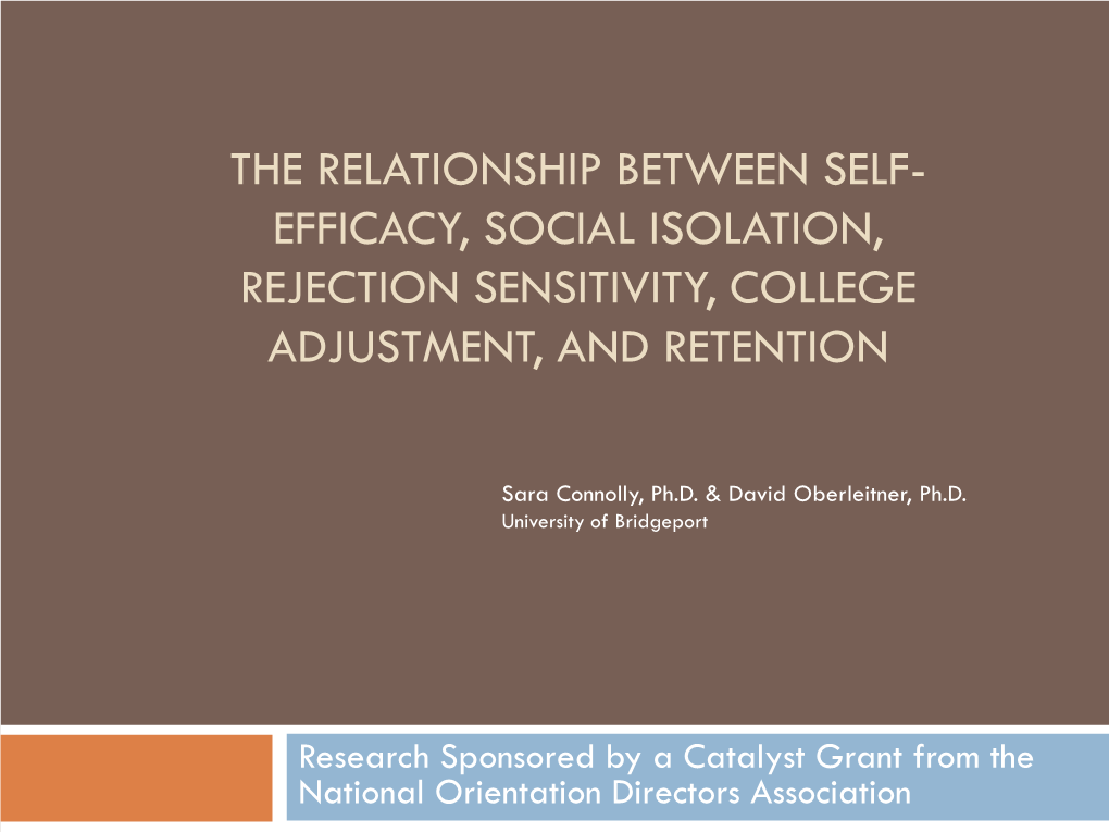 The Relationship Between Self- Efficacy, Social Isolation, Rejection Sensitivity, College Adjustment, and Retention