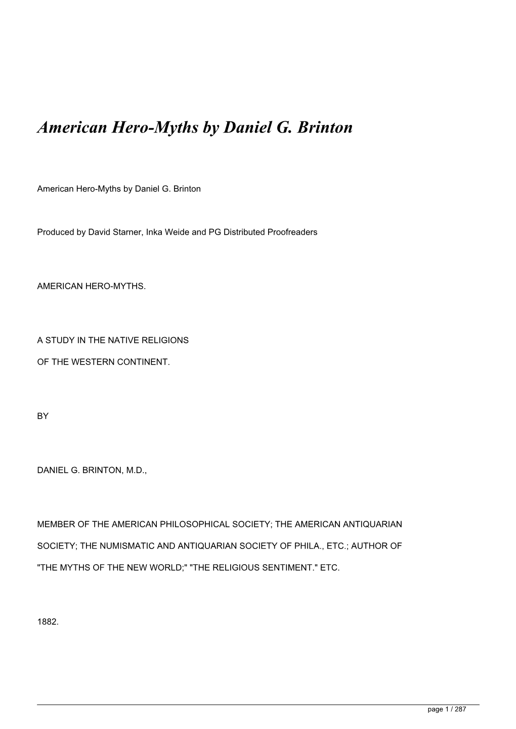 American Hero-Myths by Daniel G. Brinton&lt;/H1&gt;