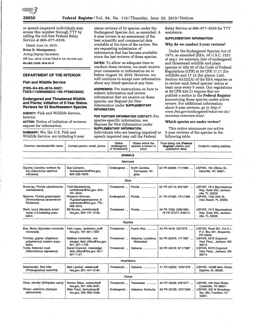 28850 Federal Register/Vol. 84, No. 119/Thursday, June 20, 2019/Notices