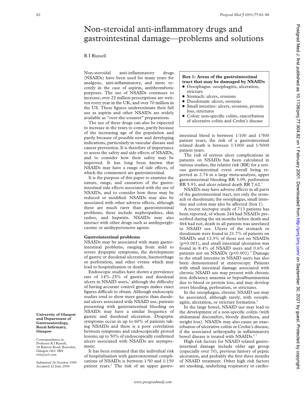 Non-Steroidal Anti-Inflammatory Drugs and Gastrointestinal Damage