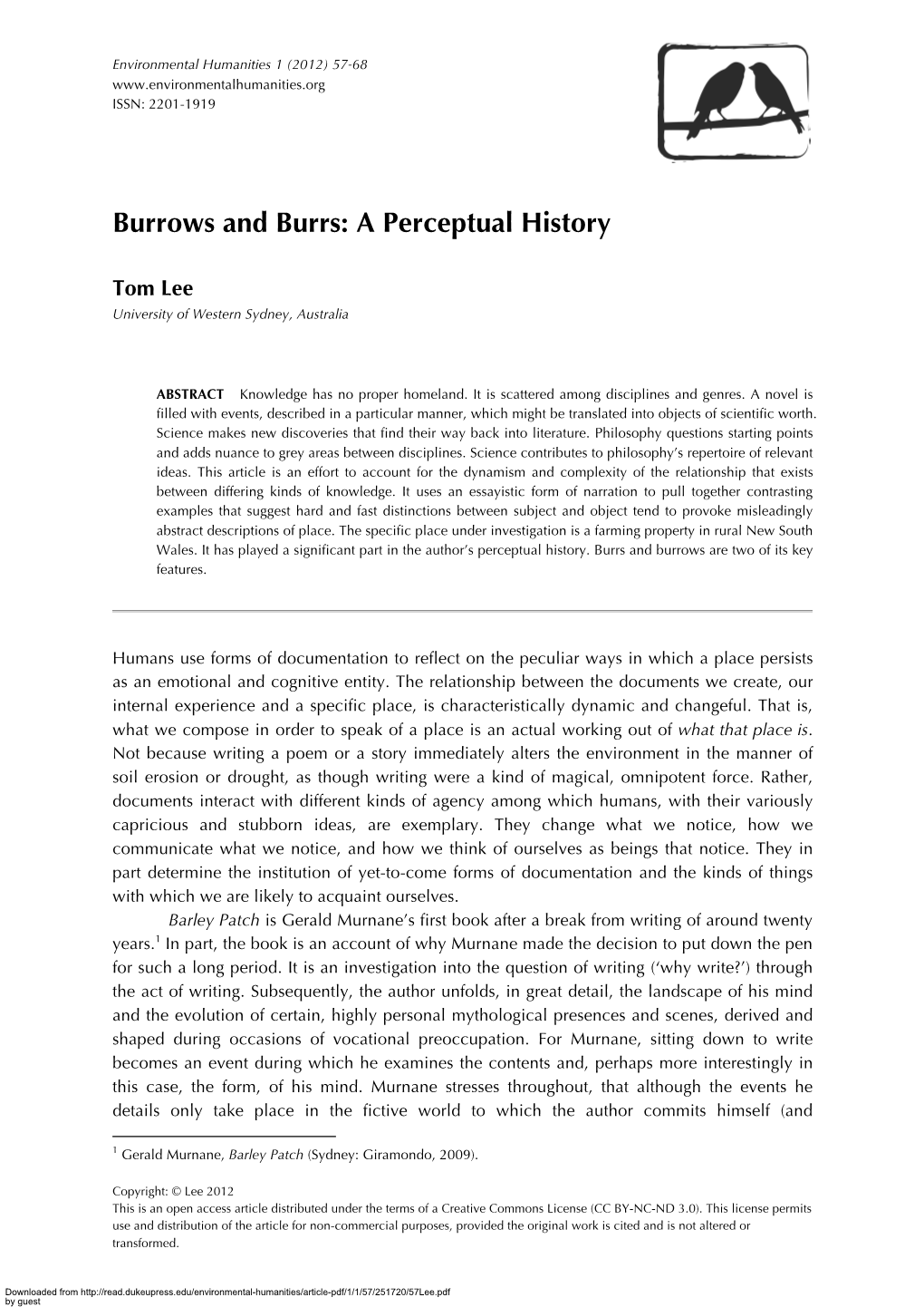 Burrows and Burrs: a Perceptual History