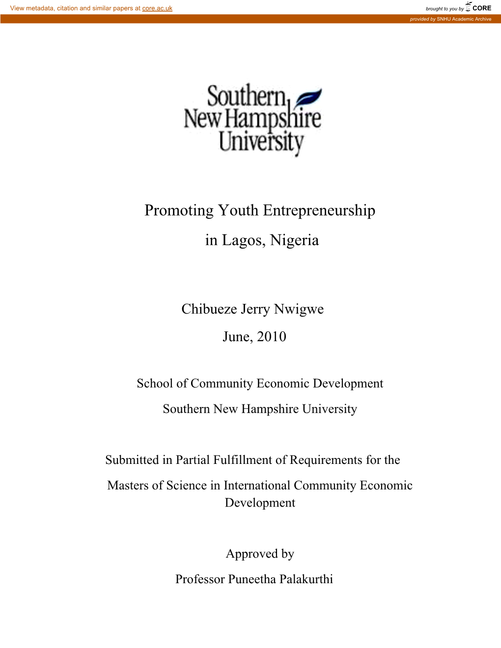 Promoting Youth Entrepreneurship in Lagos, Nigeria