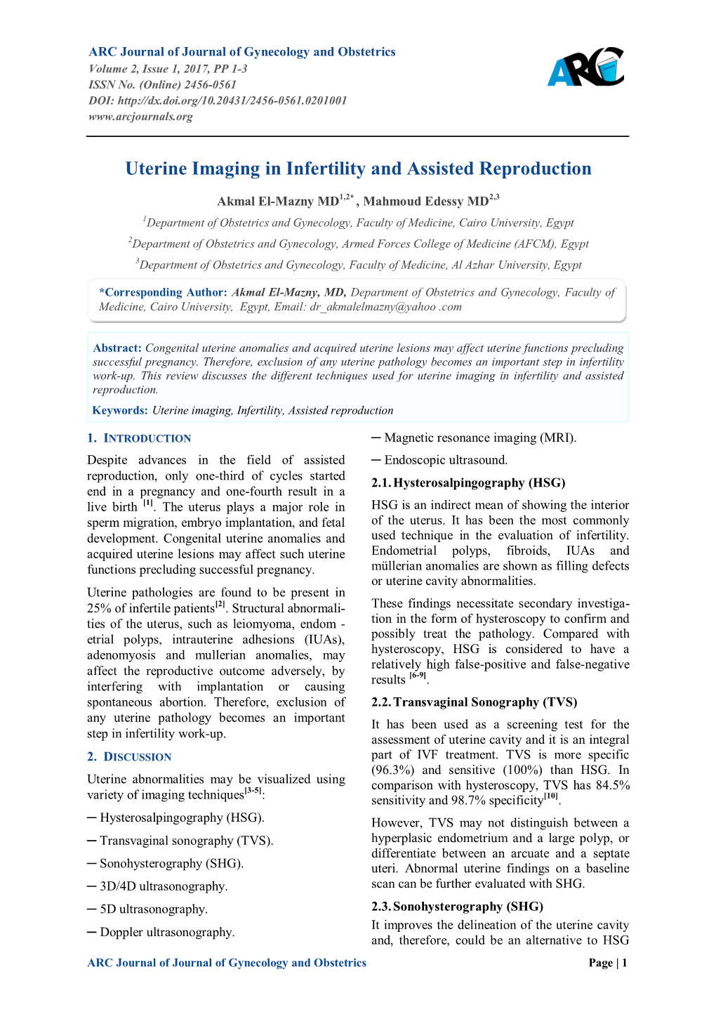 Uterine Imaging in Infertility and Assisted Reproduction