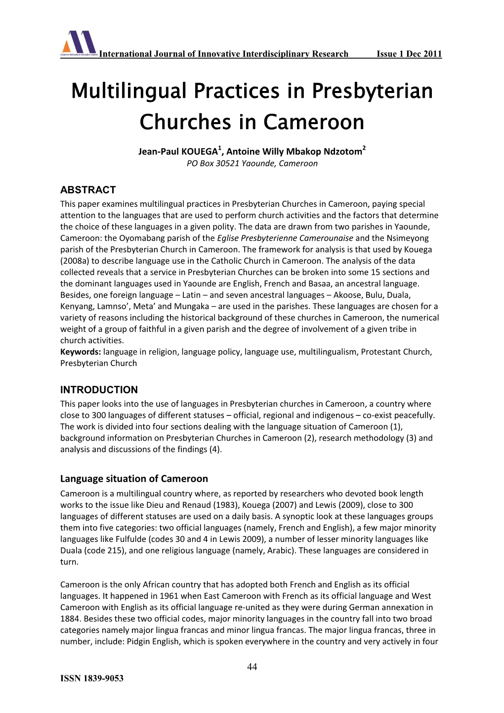 Language Use in the Evangelical Church of Cameroon