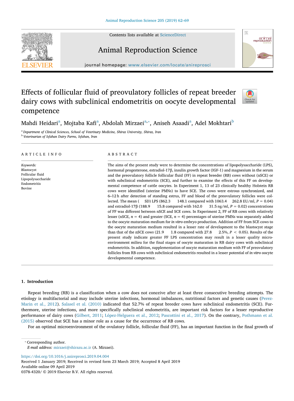 Effects of Follicular Fluid of Preovulatory Follicles of Repeat Breeder Dairy