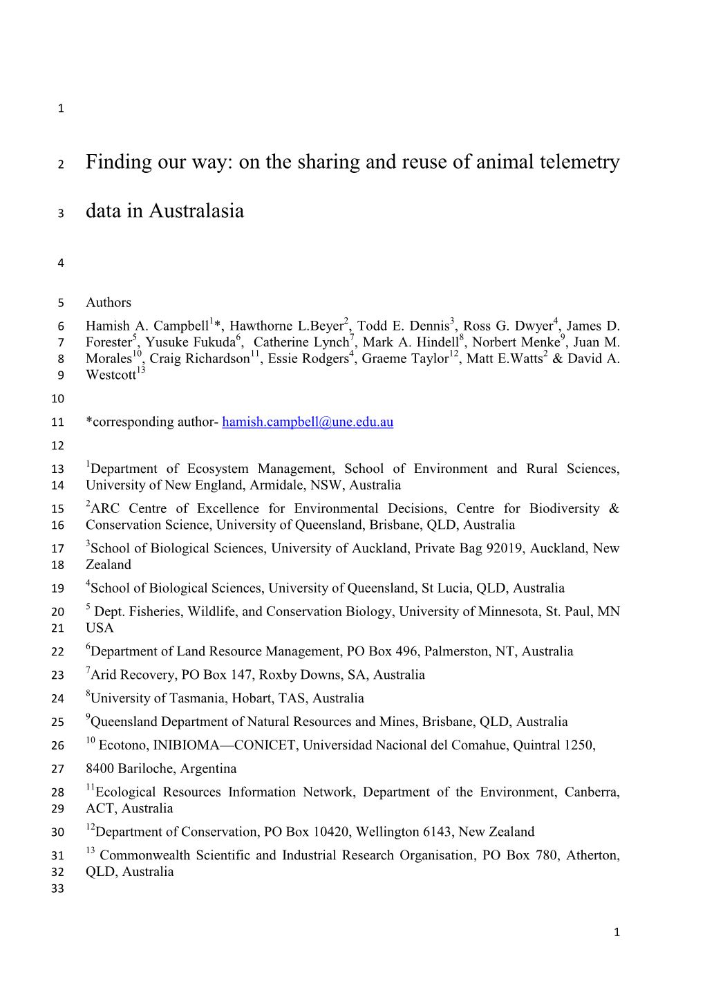 On the Sharing and Reuse of Animal Telemetry Data in Australasia