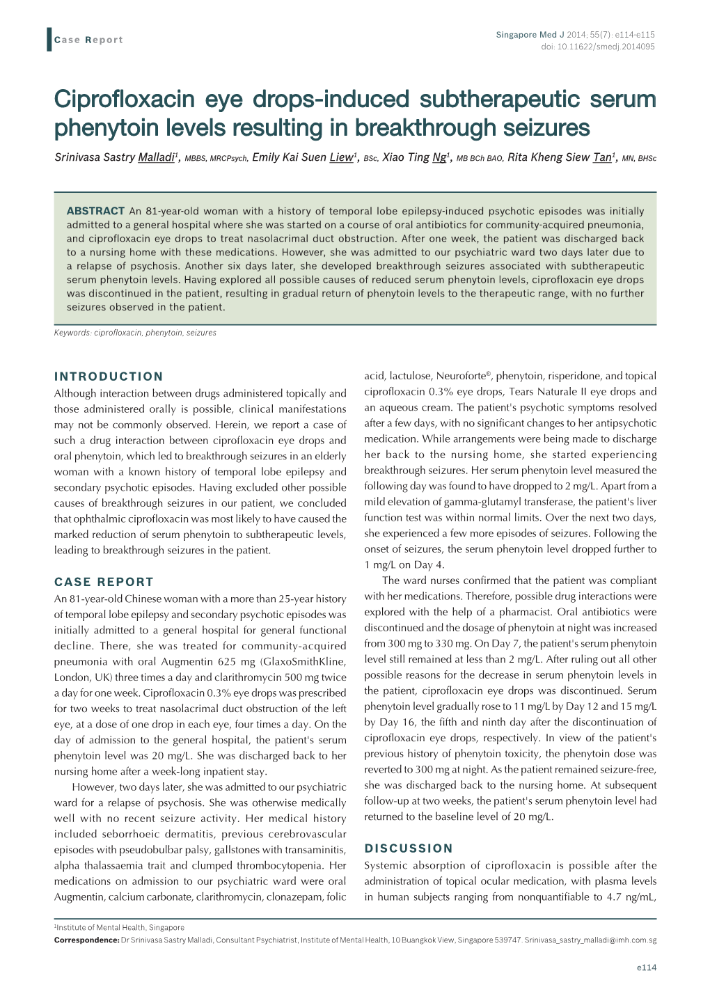 Ciprofloxacin Eye Drops-Induced Subtherapeutic Serum Phenytoin Levels Resulting in Breakthrough Seizures