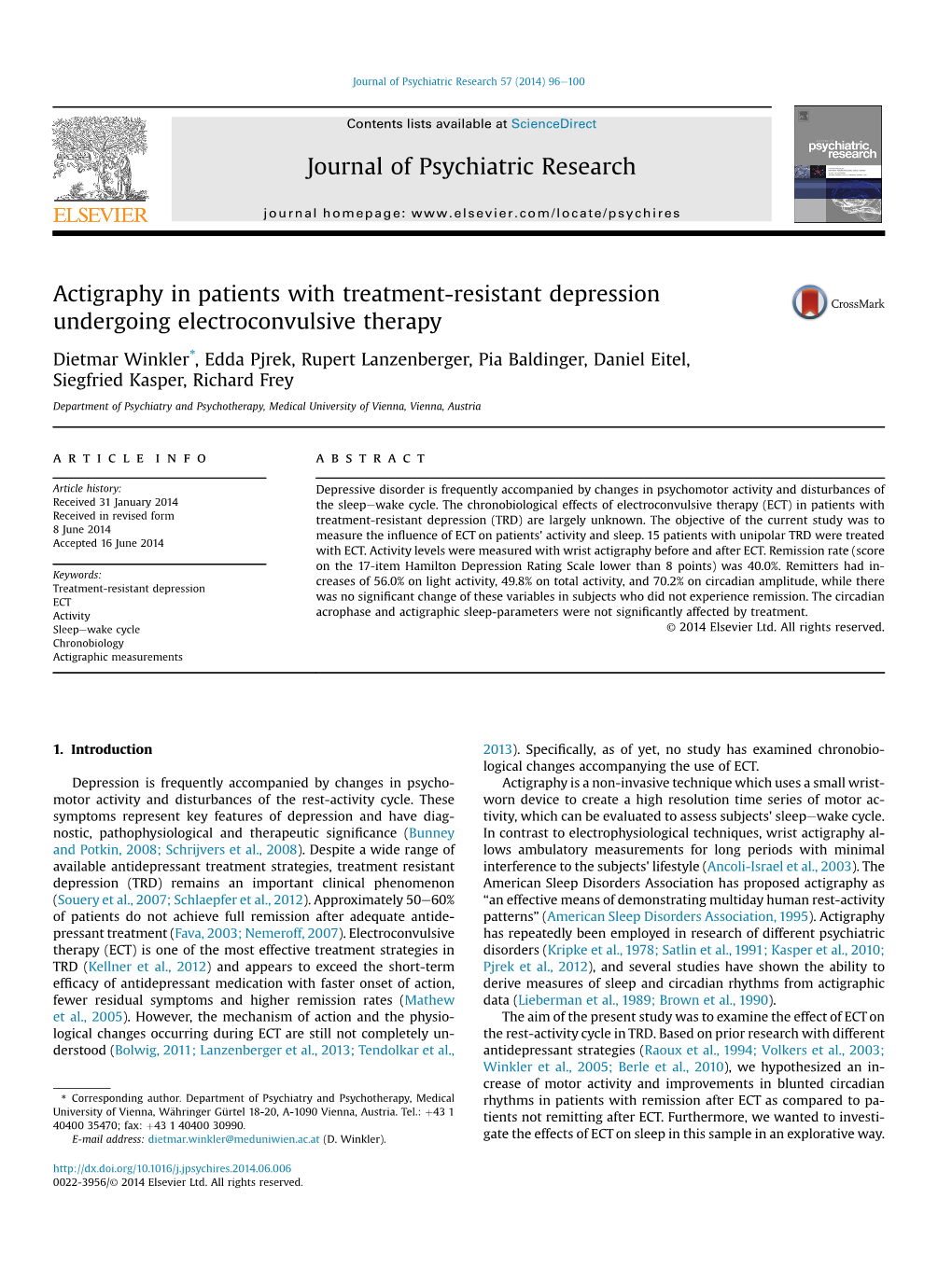 Actigraphy in Patients with Treatment-Resistant Depression Undergoing Electroconvulsive Therapy