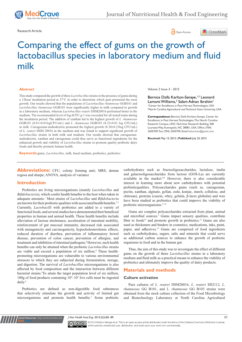 Comparing the Effect of Gums on the Growth of Lactobacillus Species in Laboratory Medium and Fluid Milk